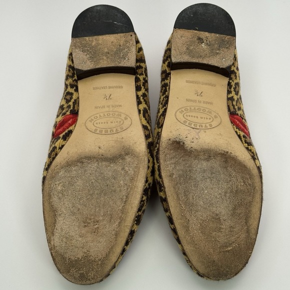 Stubbs & Wootton Women's Leopard Needlepoint Red Lips Red Trim Loafers Shoe 7.5 - Picture 10 of 12